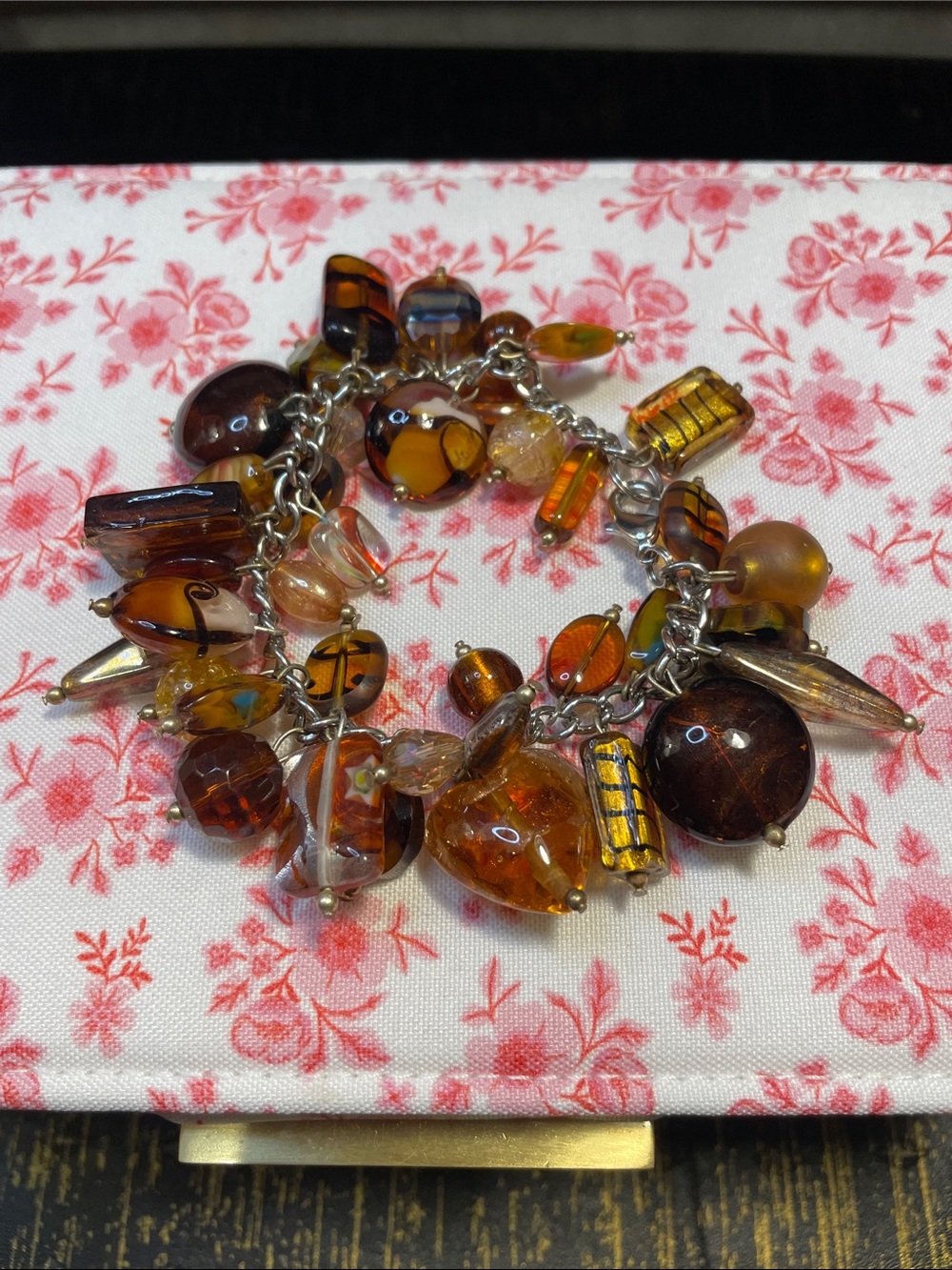 Amber Glass Bead Charm Bracelet